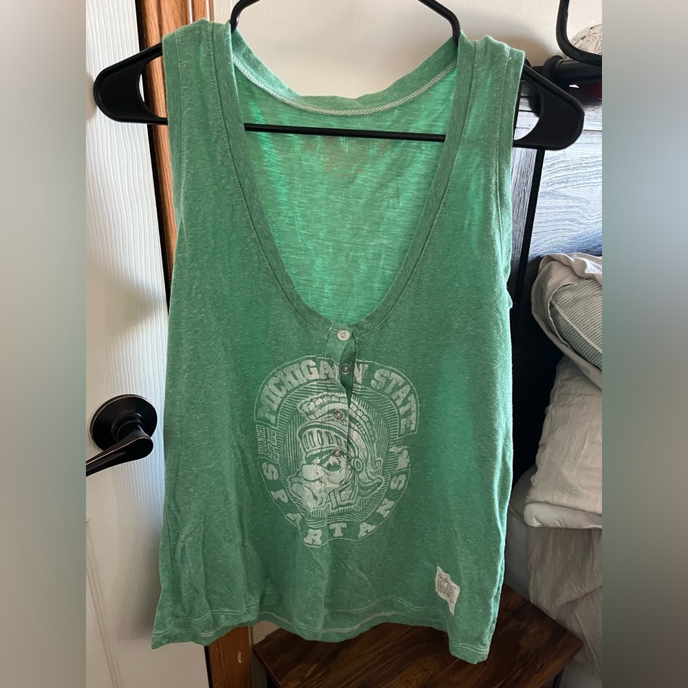 PINK MSU button down vneck tank top
